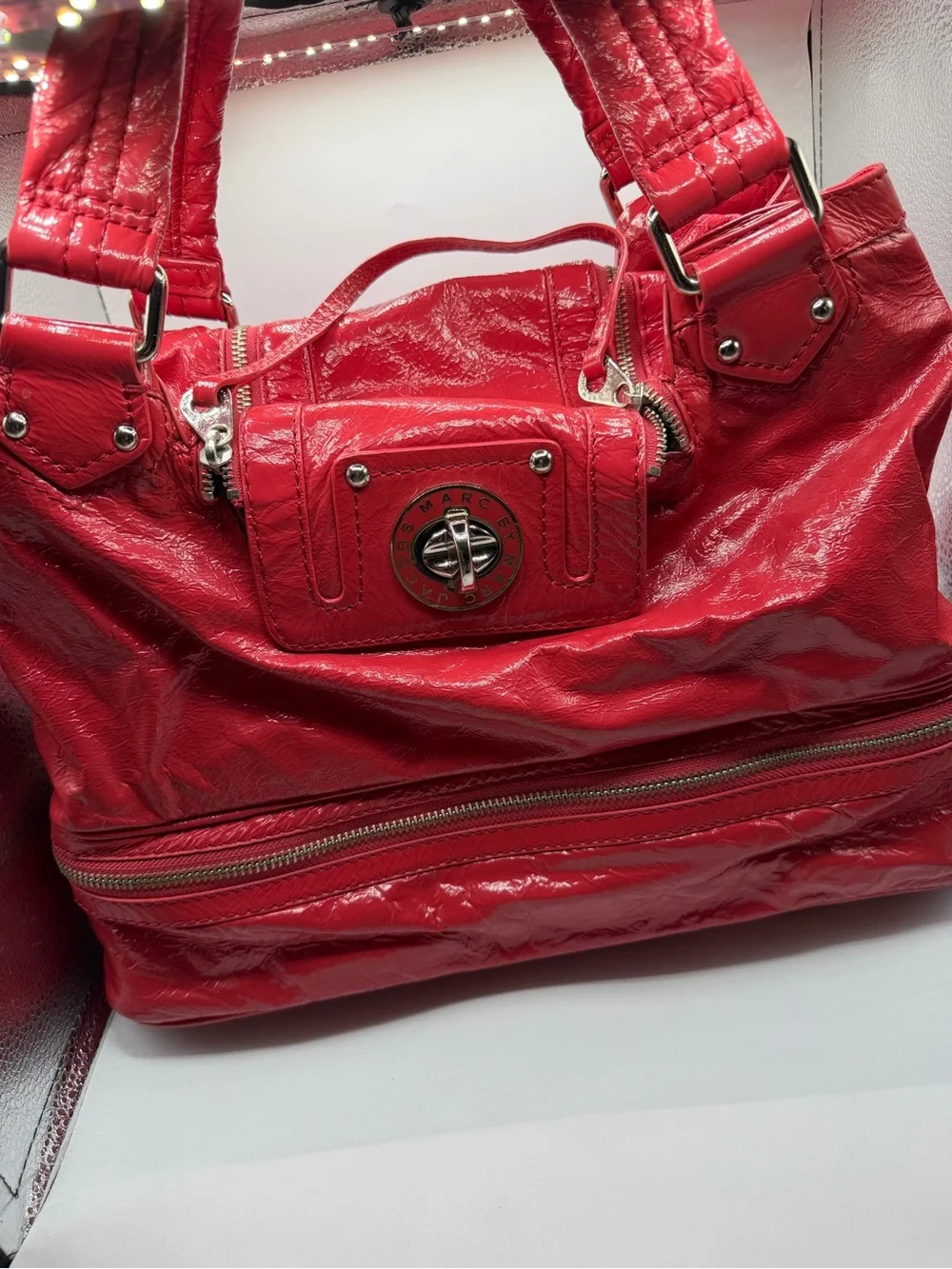 Vng Marc byMarc Jacobs Groovee Bag Hobo Y2K Patent Pink Leather Slouchy Satchel